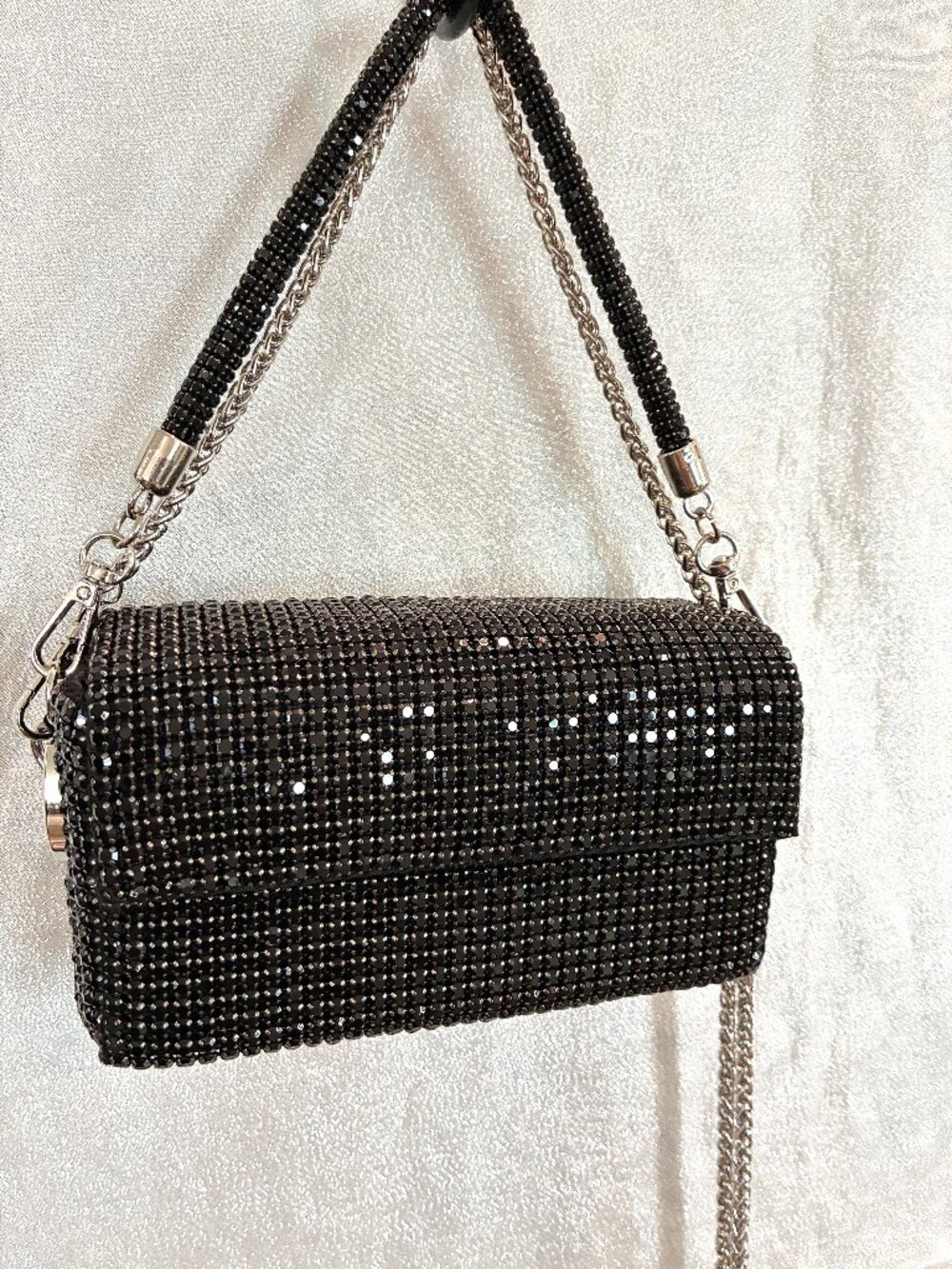 Giarite Crystal-Embellished Rio Black Evening Clutch & Shoulder Bag